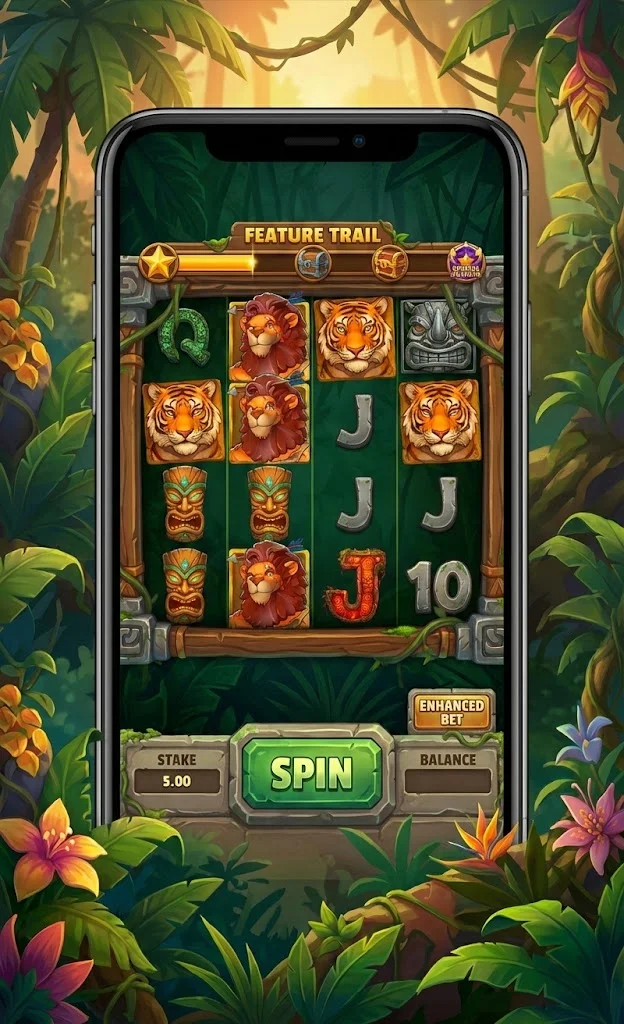 Beast Gains running on mobile — portrait mode with cascading reels and bet controls